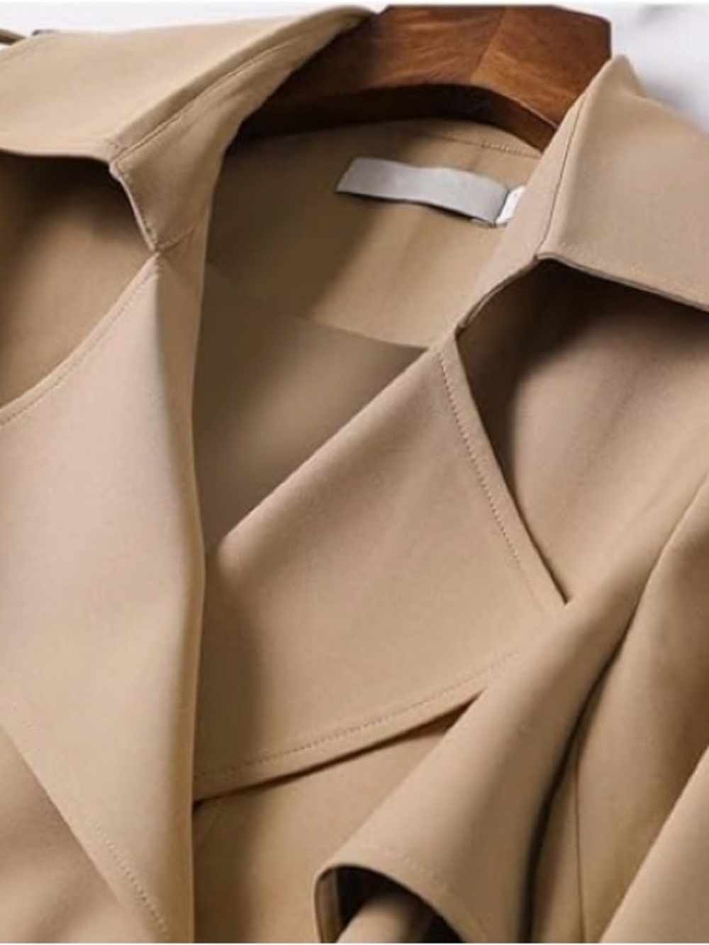 new Classic Double-Breasted Belted Long Camel Trench Coat, Full-Length Overcoat - Picture 4 of 16